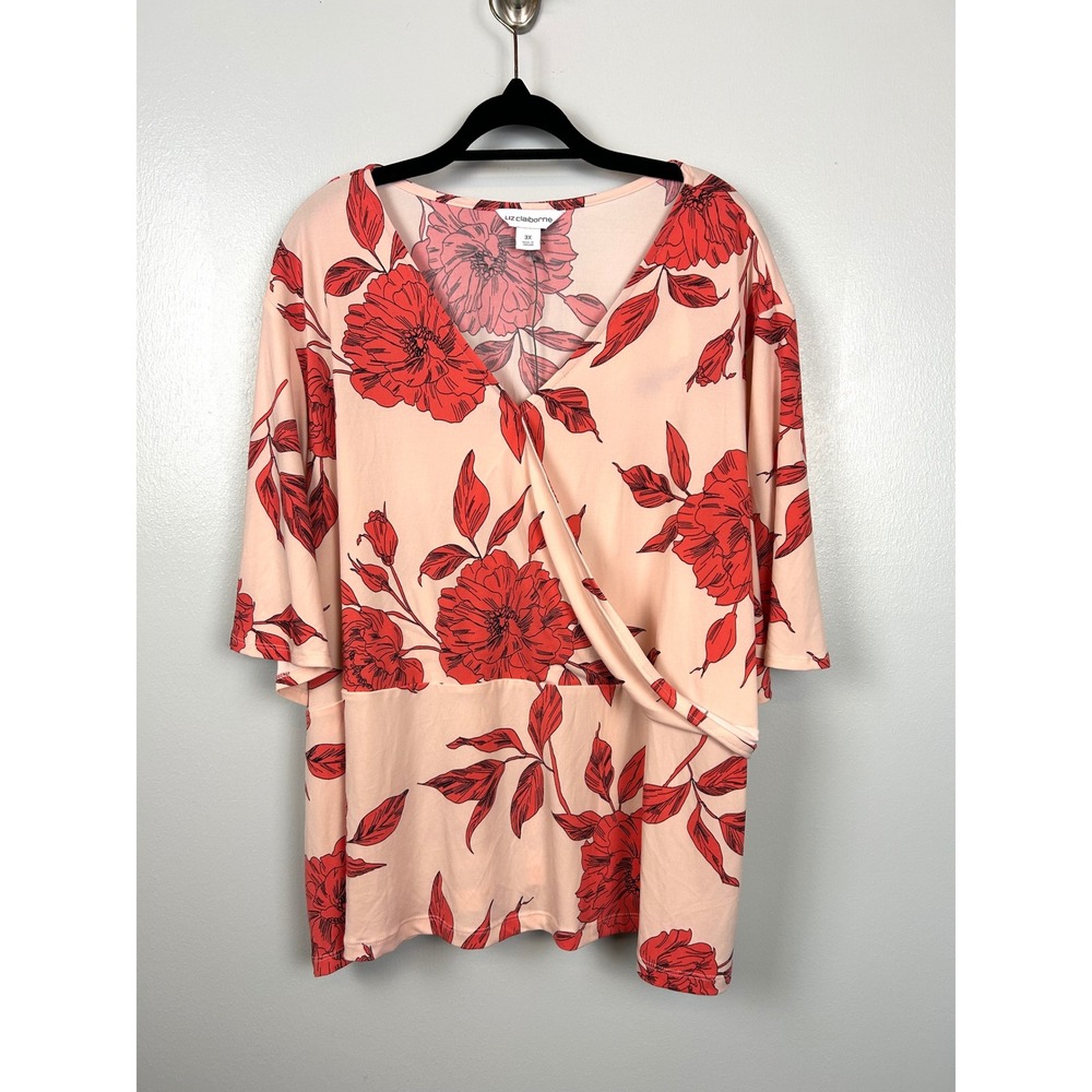 Liz Claiborne Faux Wrap Blouse Plus Size‎ 3X Floral Print V Neck Top Romantic